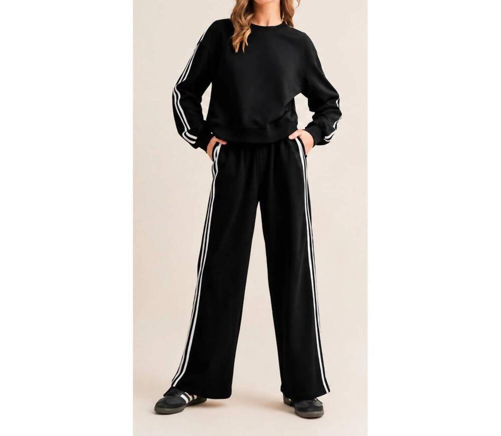 NEW AAPPARELLA wide-leg jogger set in black stripe